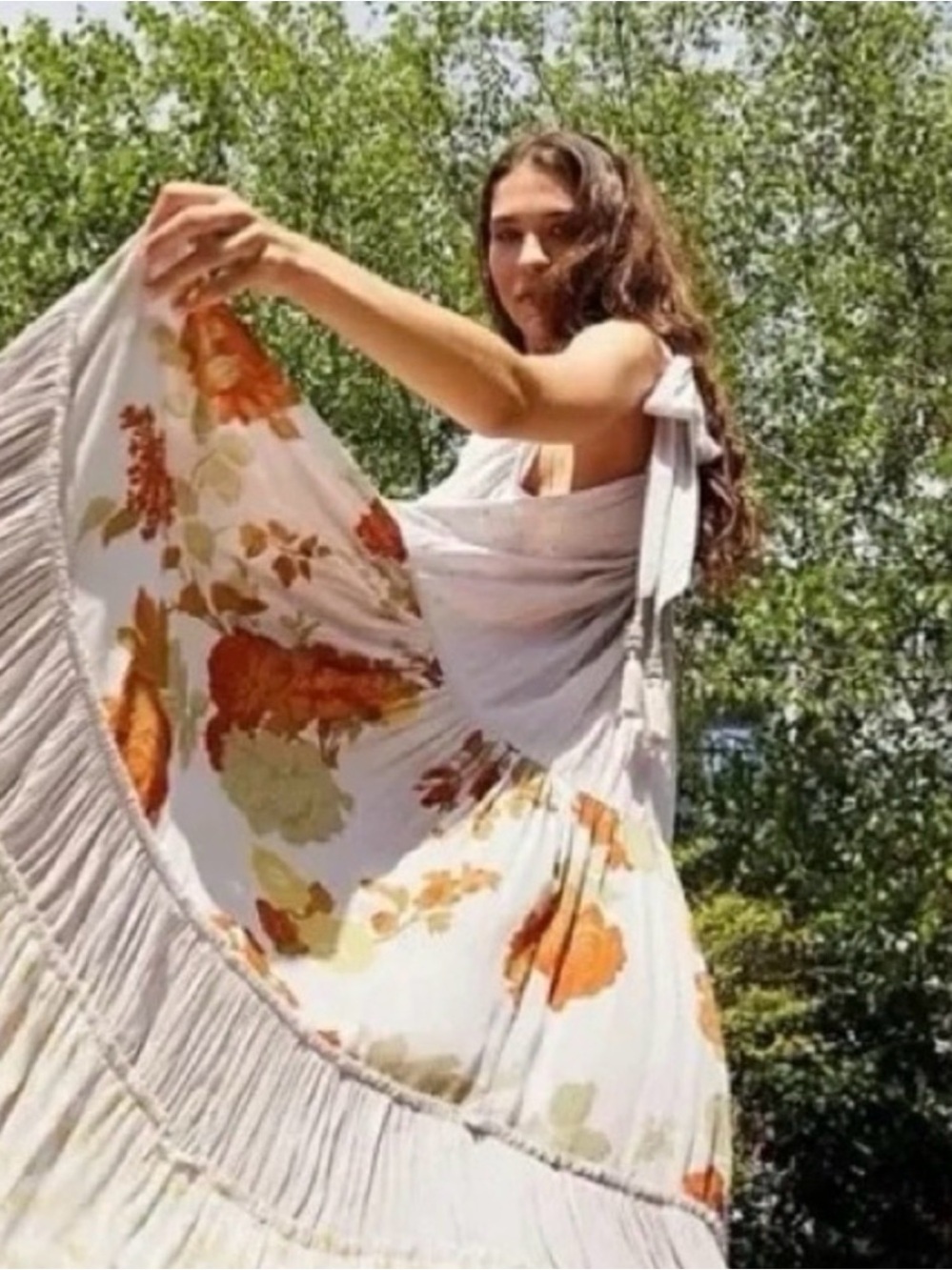 Free People Flowy Maxi Dress with Orange Floral Print